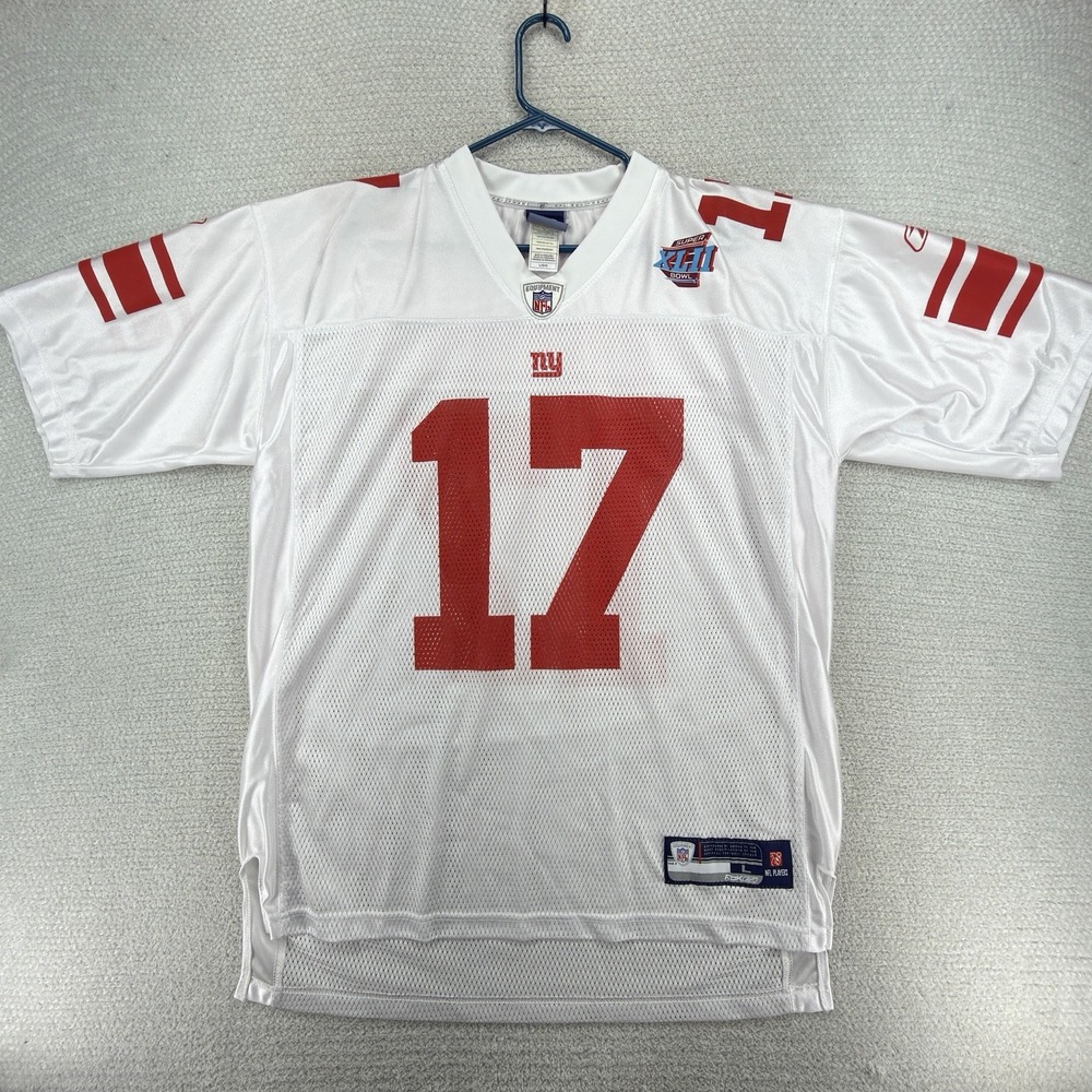 Reebok Plaxico Burress 17 NY Giants Super Bowl XLII Jersey Mens Large White NFL